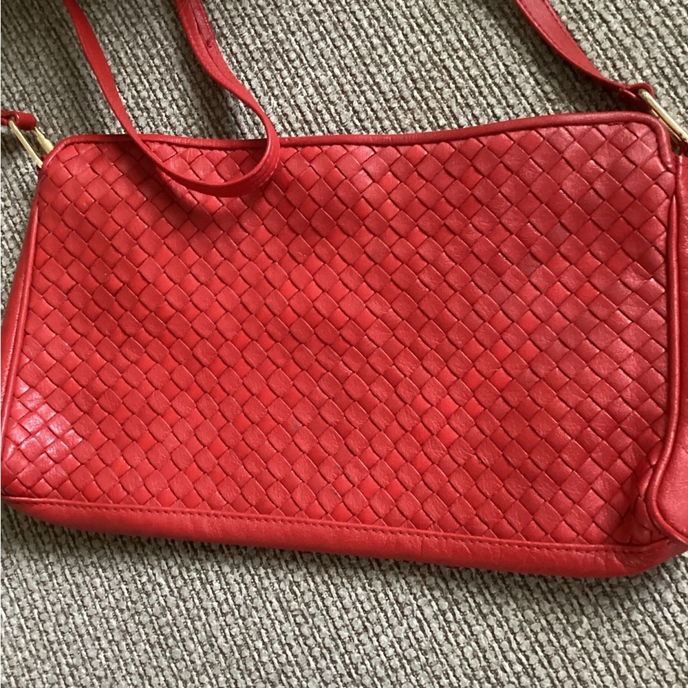 Red Woven Leather Shoulder Bag